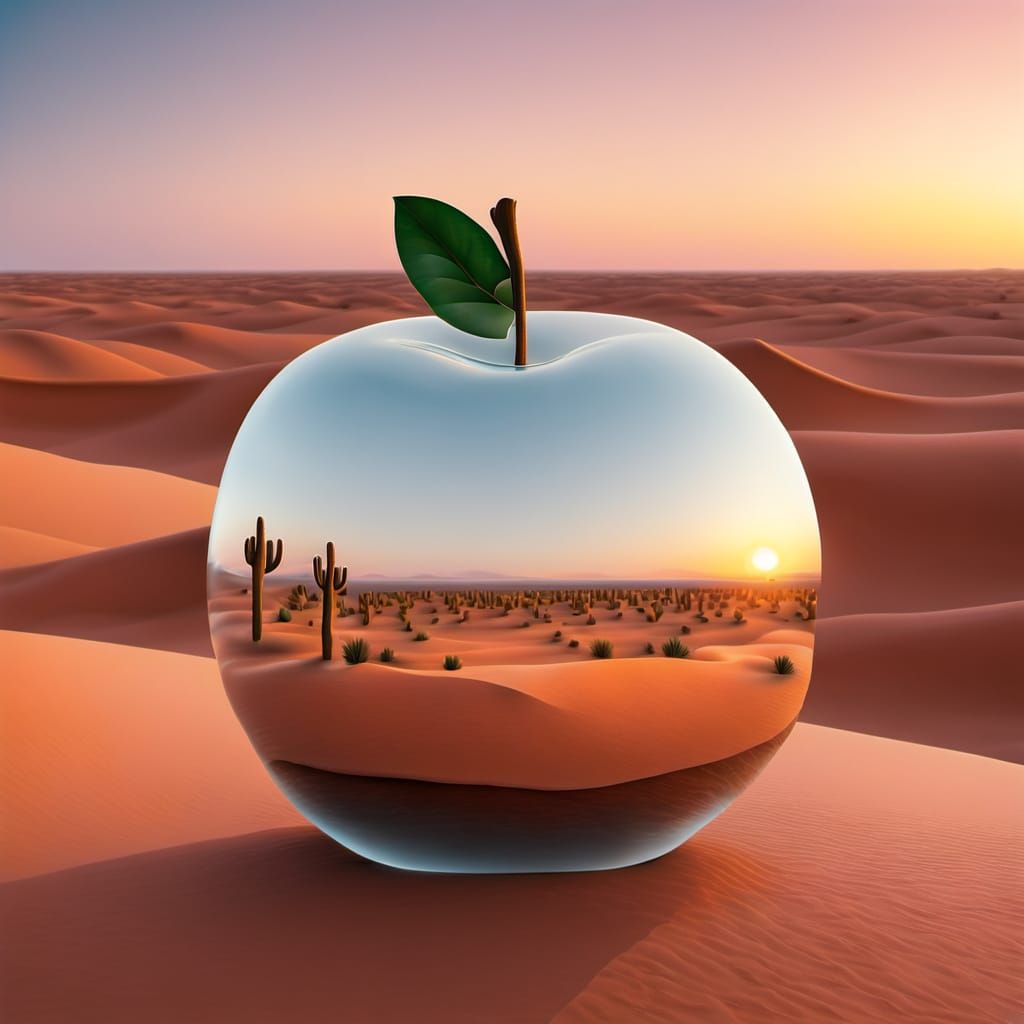 Desert Landscape Inside Glass Apple with Sunrise