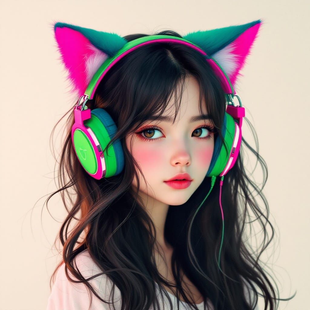 Girl with Cat Ears in Pop Art Illustration