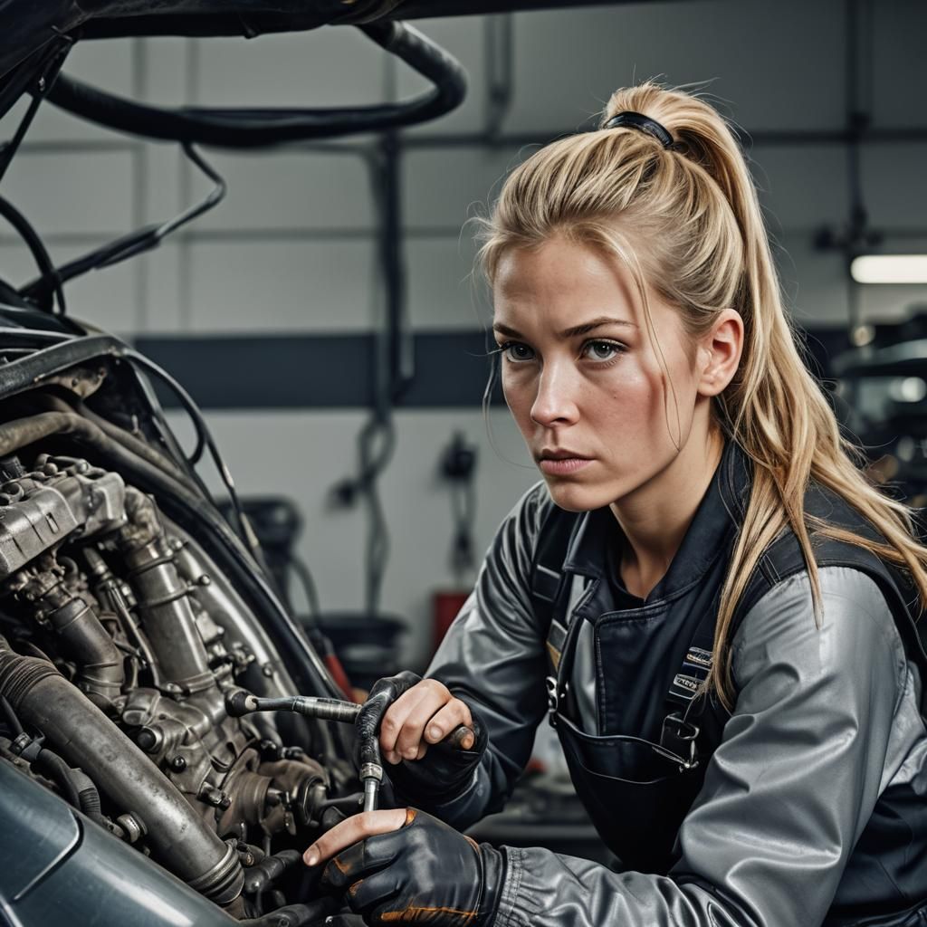 Female Mechanic Portrait, Automotive Repair, Professional Ph...