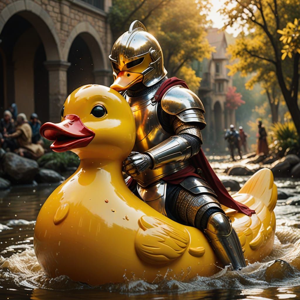 Knight riding a giant rubber duck into navel battle