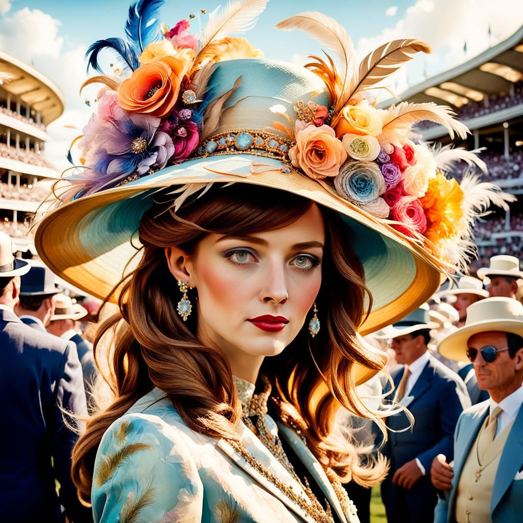 Extravagant Derby Hat in Watercolor Style