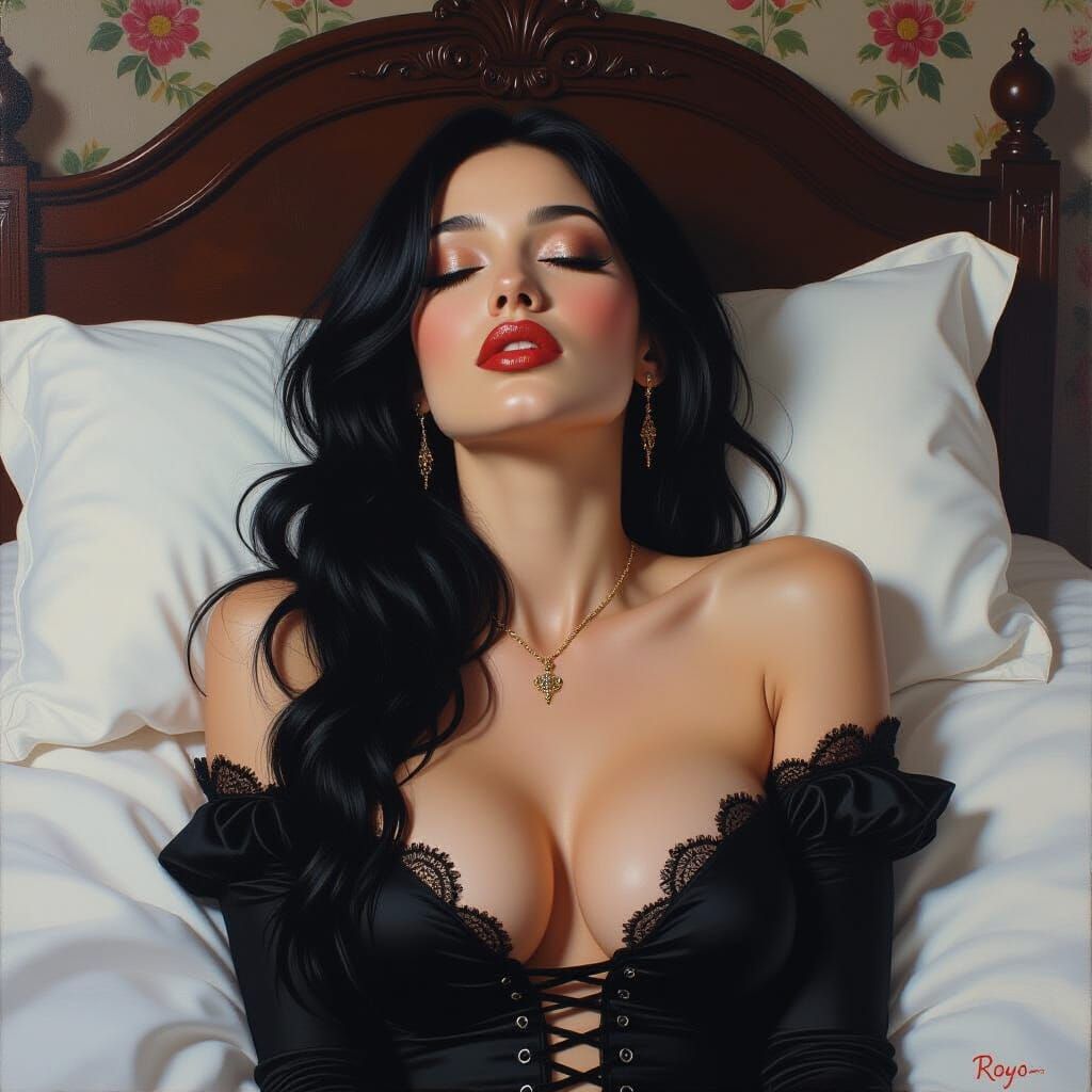 full body of pretty bare-chested black hair female with grea...