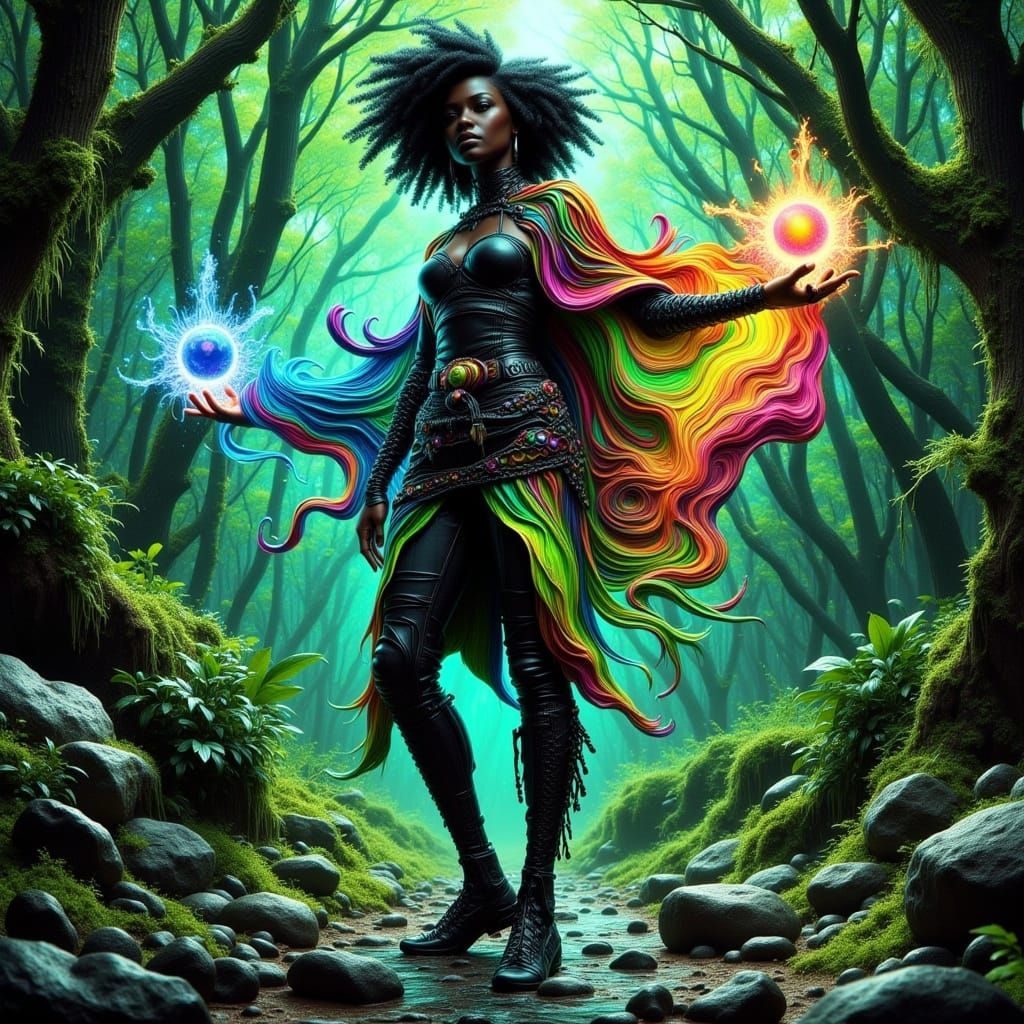 Futuristic Eco-Warrior Goddess in Cyberpunk Style