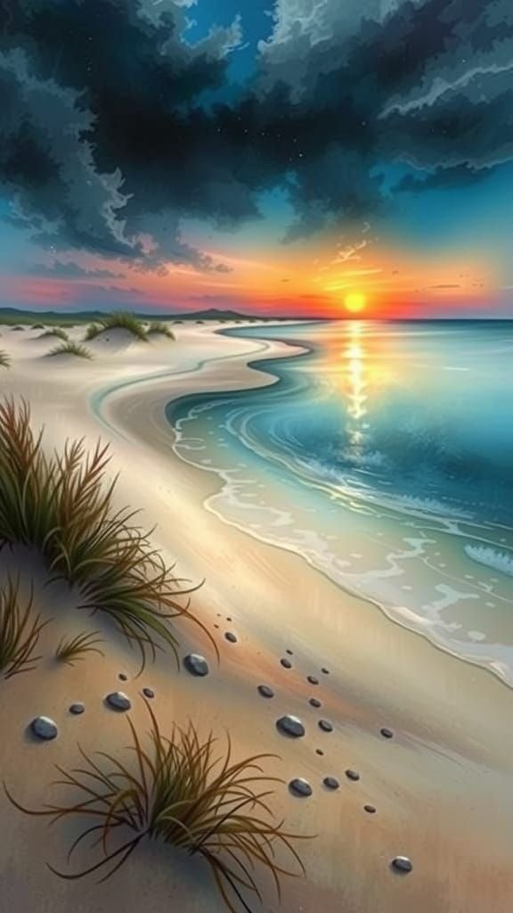 Serene Sunset Beach Digital Painting