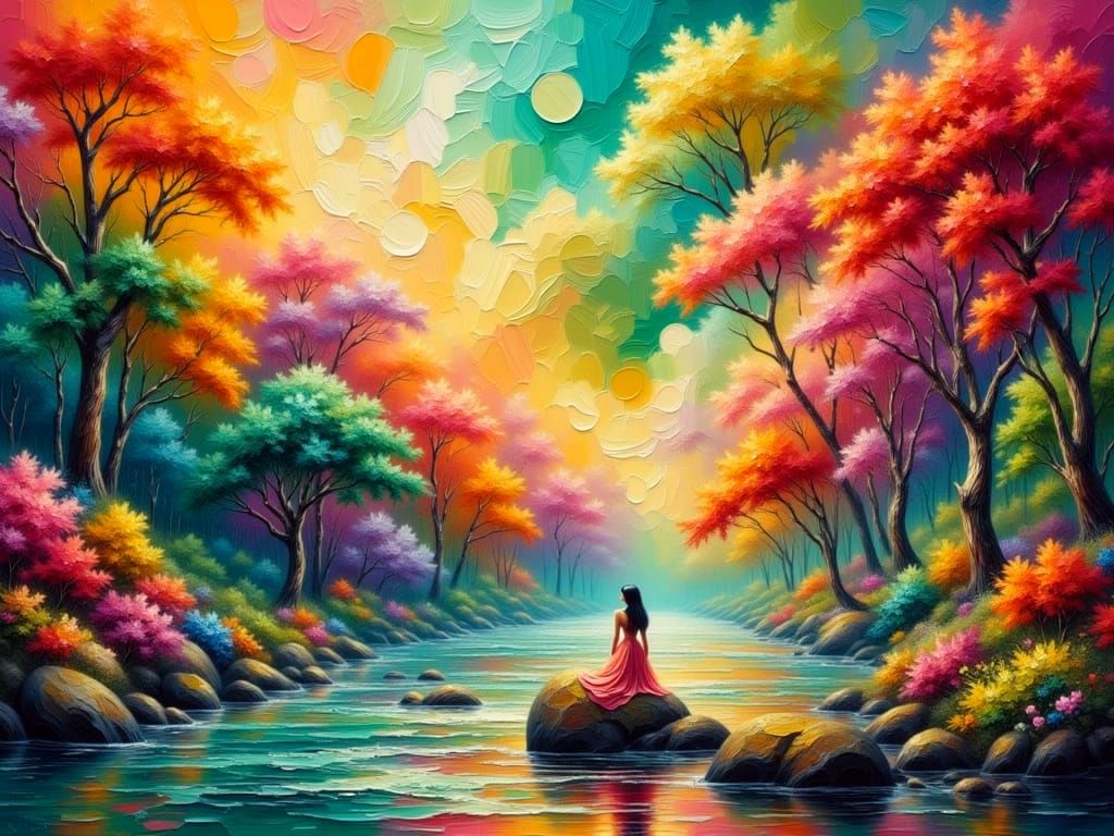 Young woman admiring the view, on the river