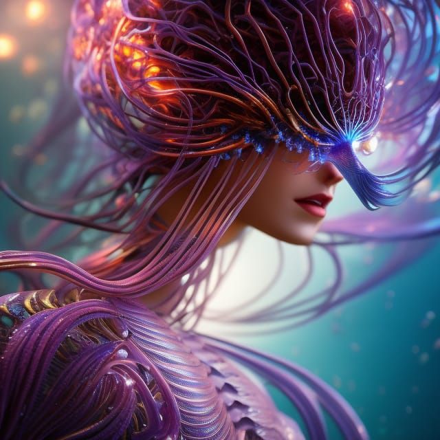 Iridescent Alien Jellyfish Humanoid Underwater: Fantasy Conc...