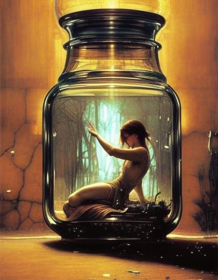 Pixie in Specimen Jar with Glowing Aura