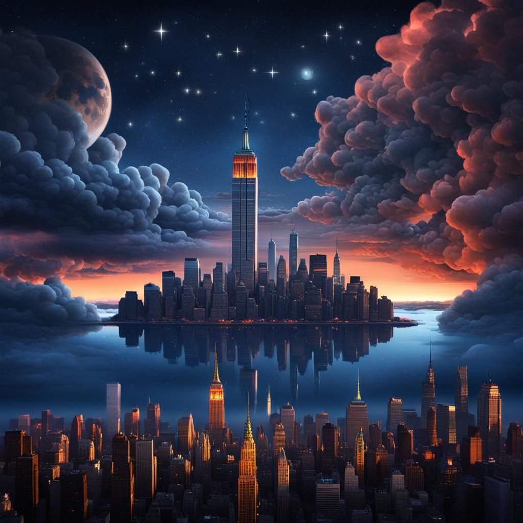 Hyperrealistic New York Cityscape at Night in 3D