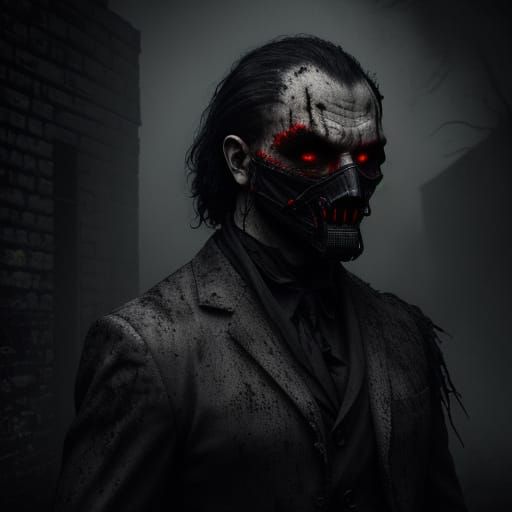Eerie Masked Figure in Dark Surrealism Style