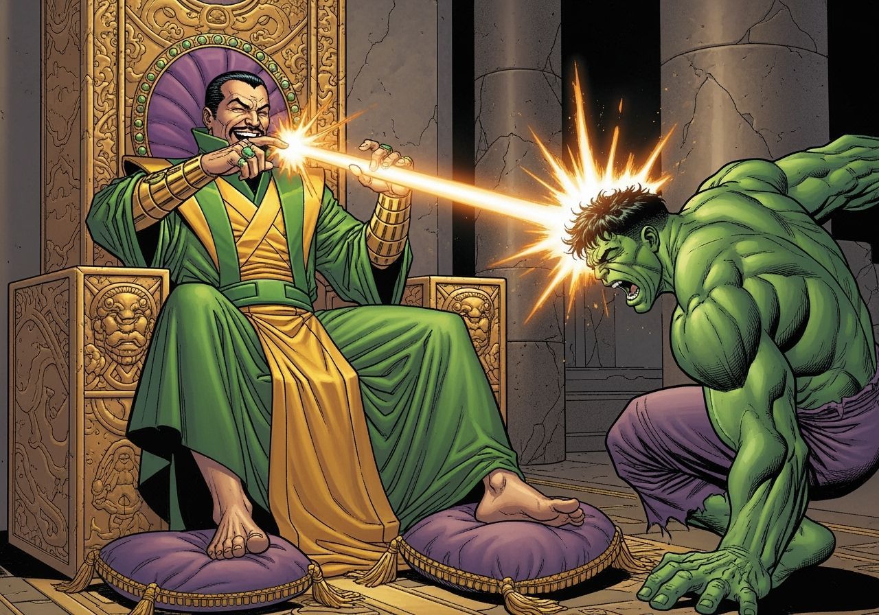 The Mandarin Attacks the Hulk with Energy Beam
