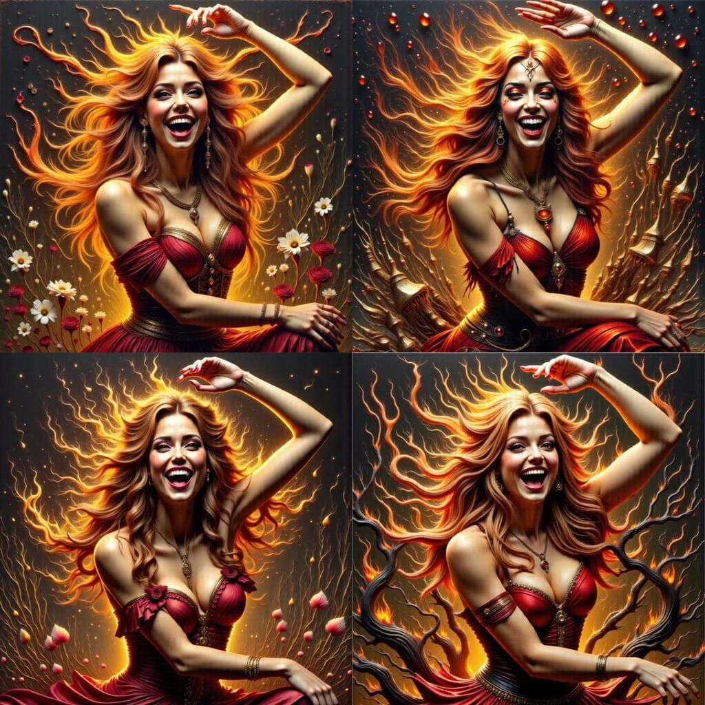 Laughing Fire Nymph with Flames in Graffiti Art