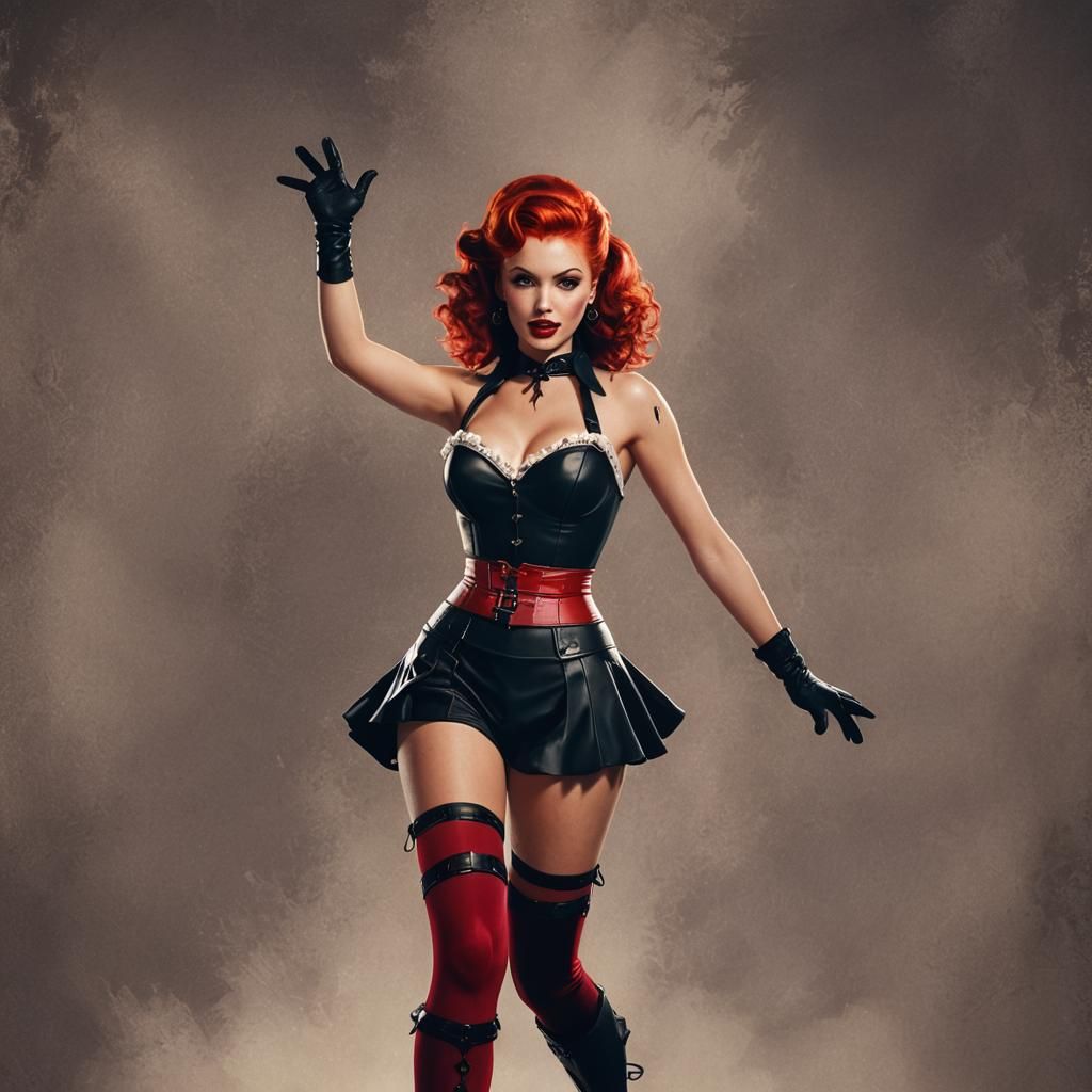 Redhead Pin-Up Dancer in Detailed Matte Painting