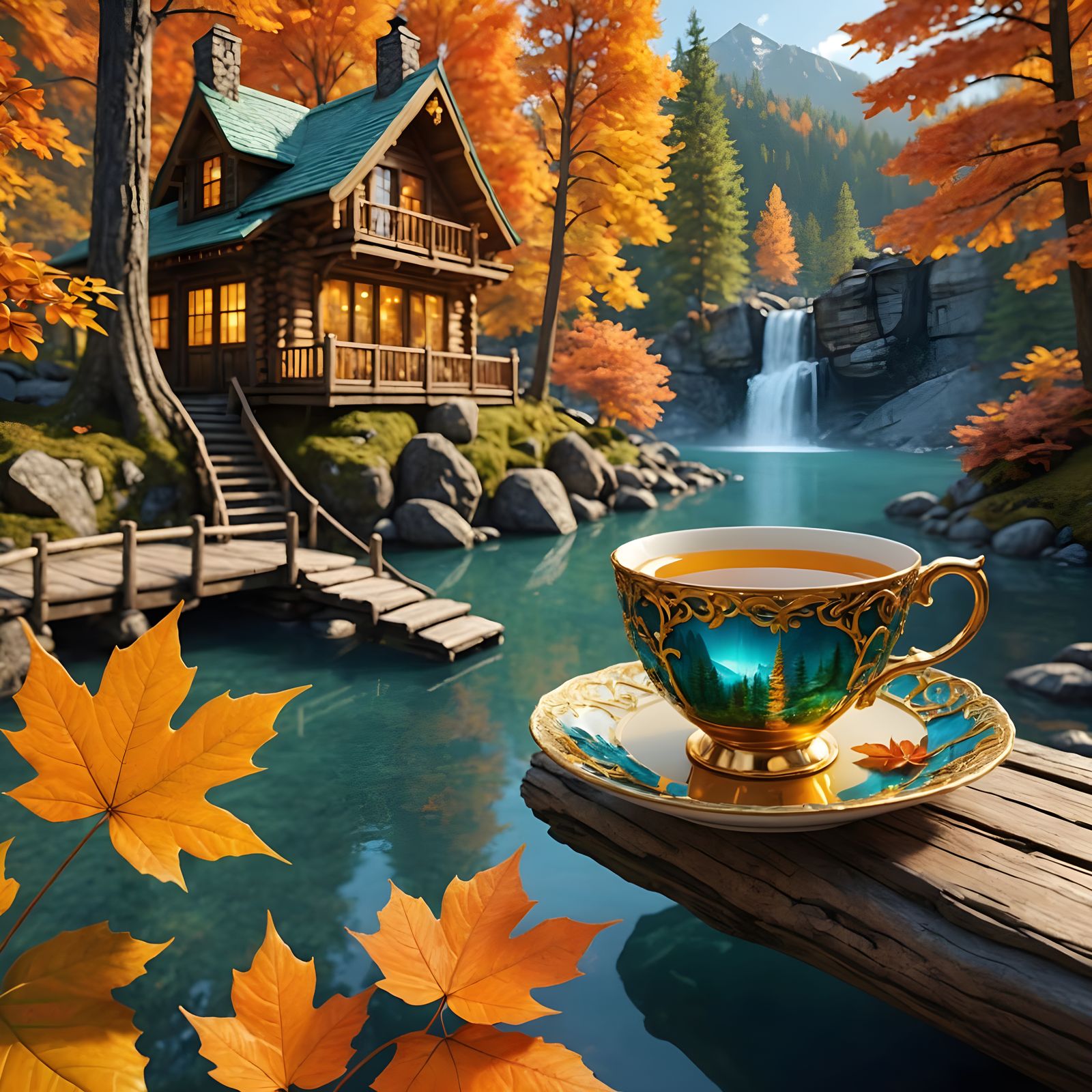 Autumn World in Teacup: Hyperdetailed CGI Image