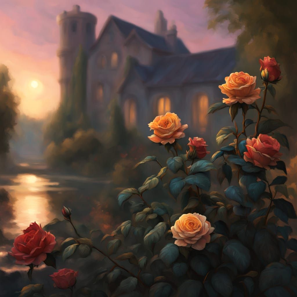 Neo-Impressionist Garden with Roses in Oil Painting