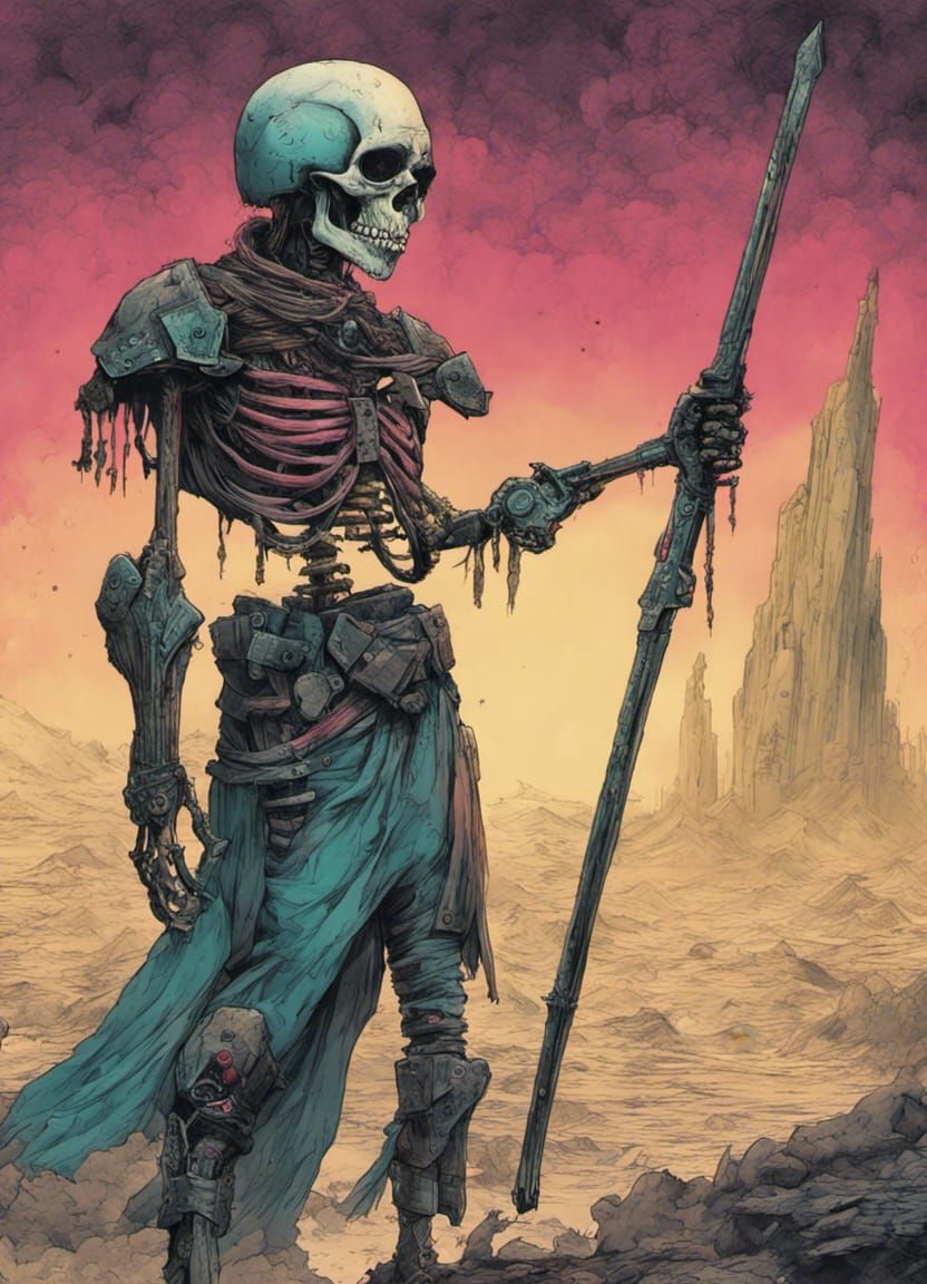 Futuristic Undead Skeleton Warrior Graphic Novel Art