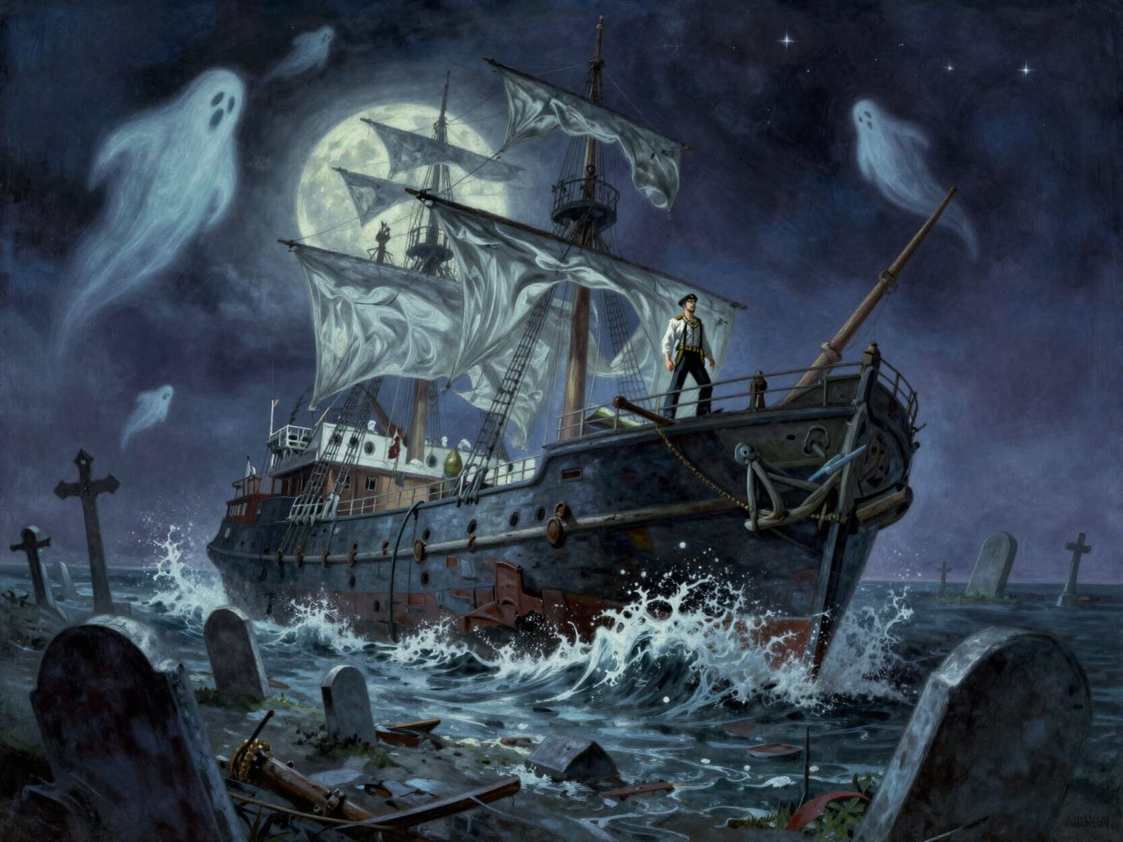 Spectral Ship Sinks into Moonlit Graveyard