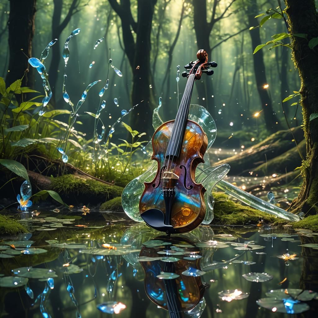 Surreal Glass Instruments in Enchanted Forest