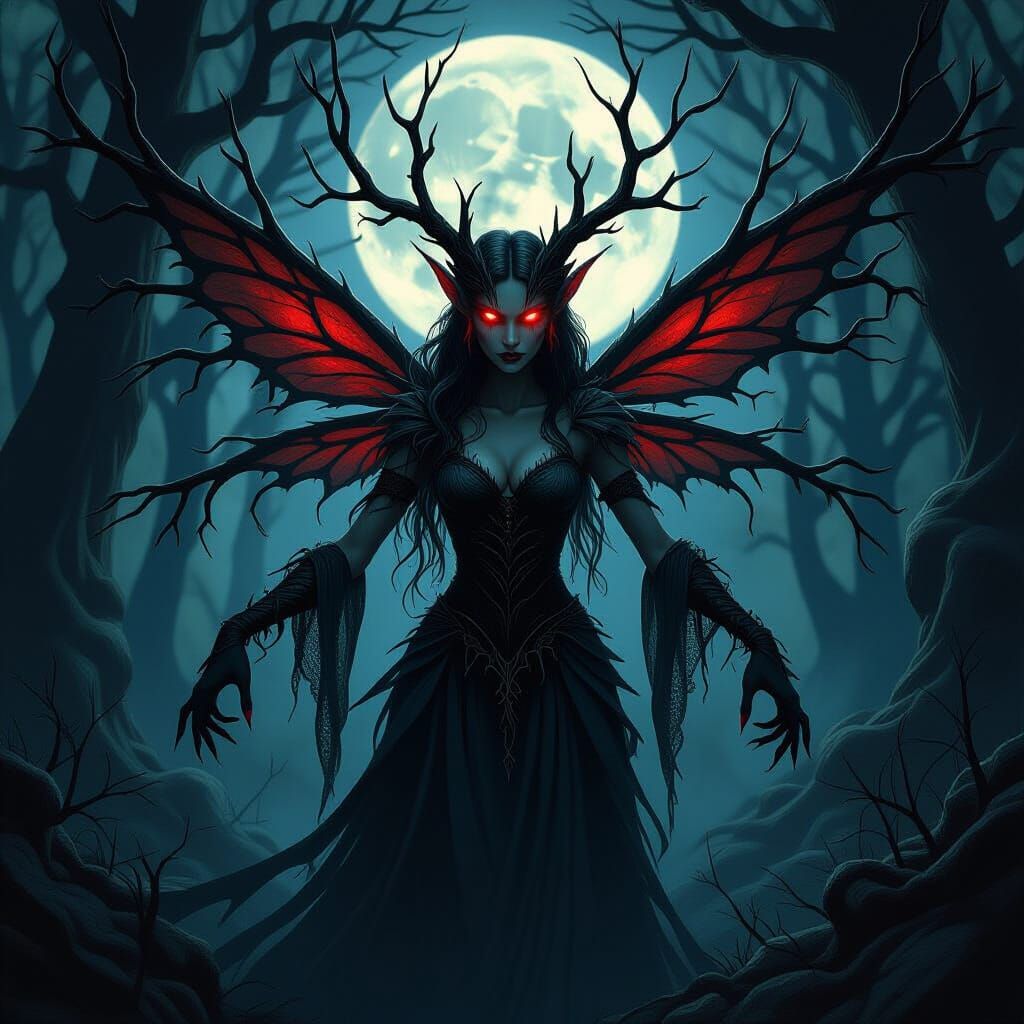 Evil Oak Fairy in Dark Forest