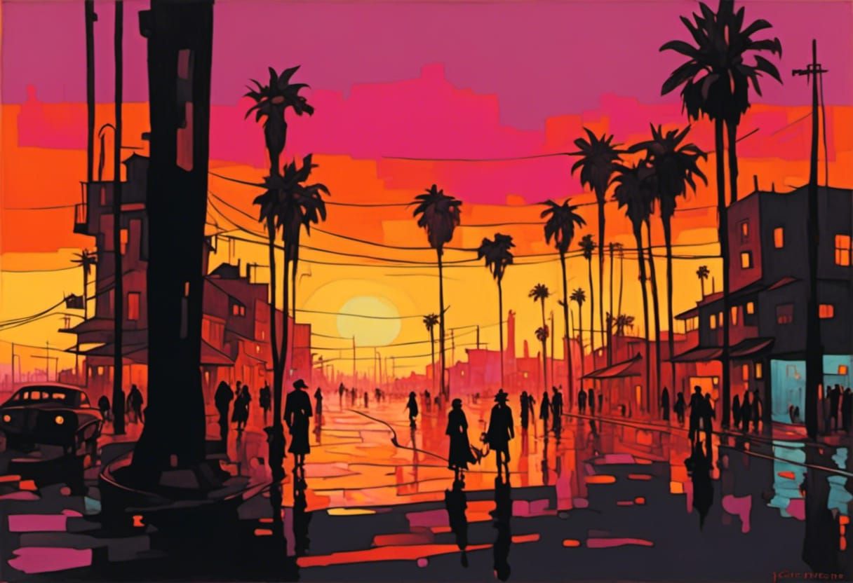 Cyberpunk Sunset over Venice Beach, California