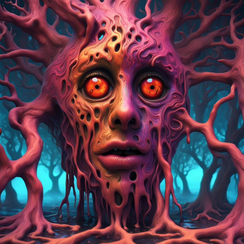 Melting Face Psychedelic Horror Trip in Detailed Matte Paint...