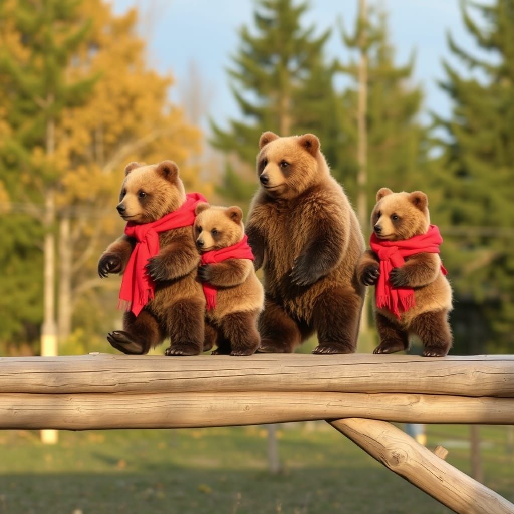 Polar Bear Family Under Aurora Borealis