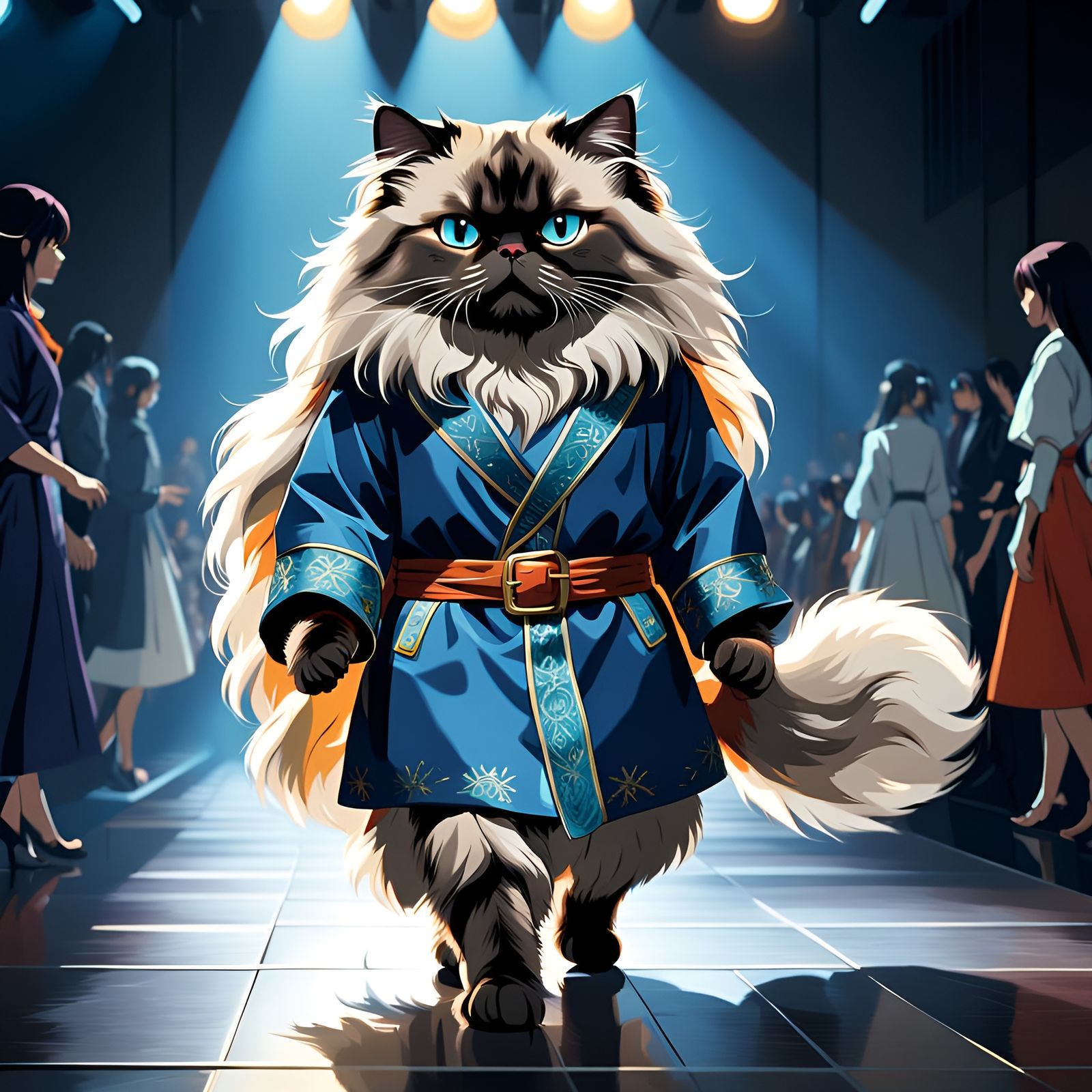 Himalayan Cat on Runway in Ghibli Anime Style