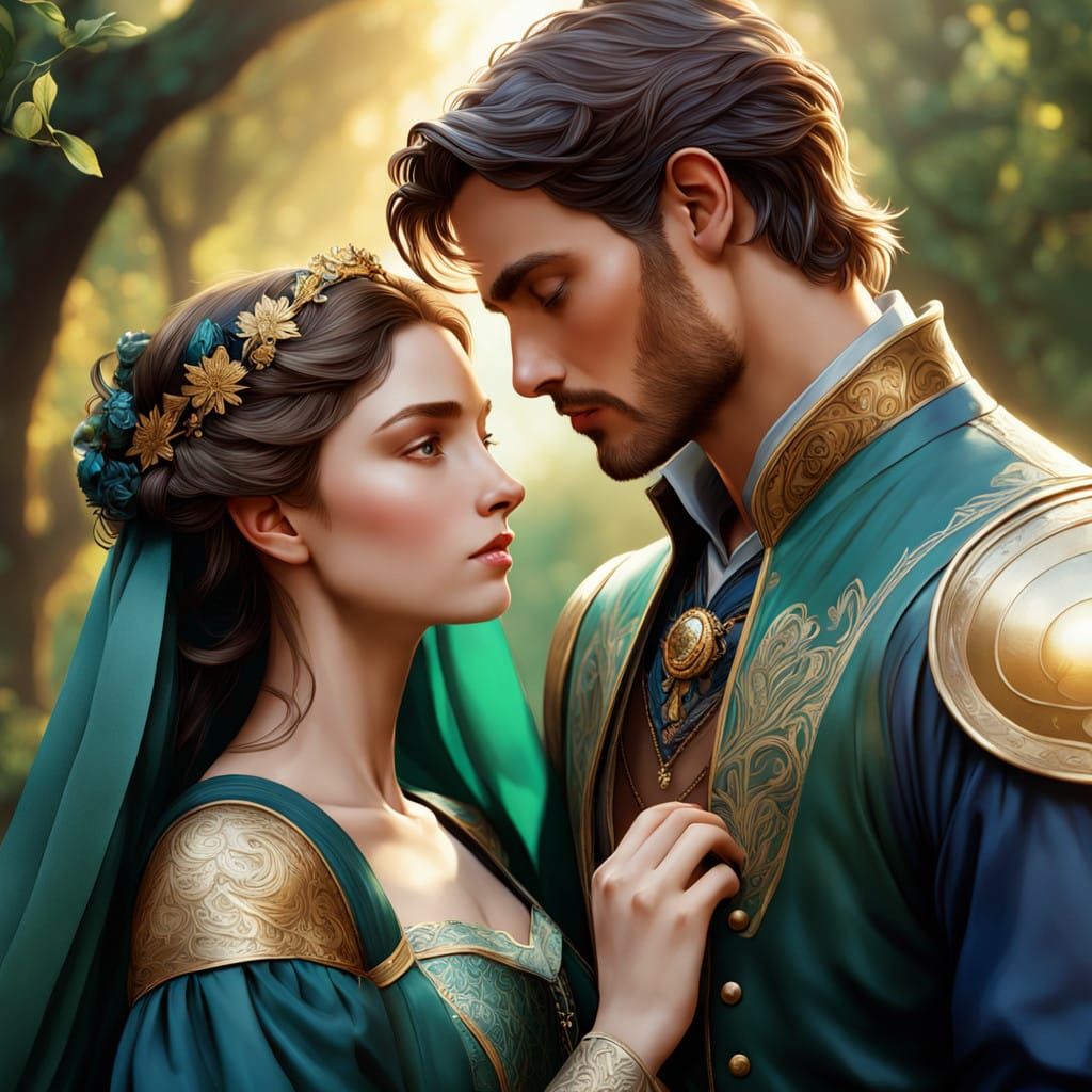 Medieval Lovers Bask in Golden Parkland