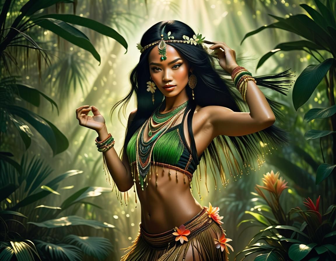 Malaysian Princess Dances in Jungle Portrait