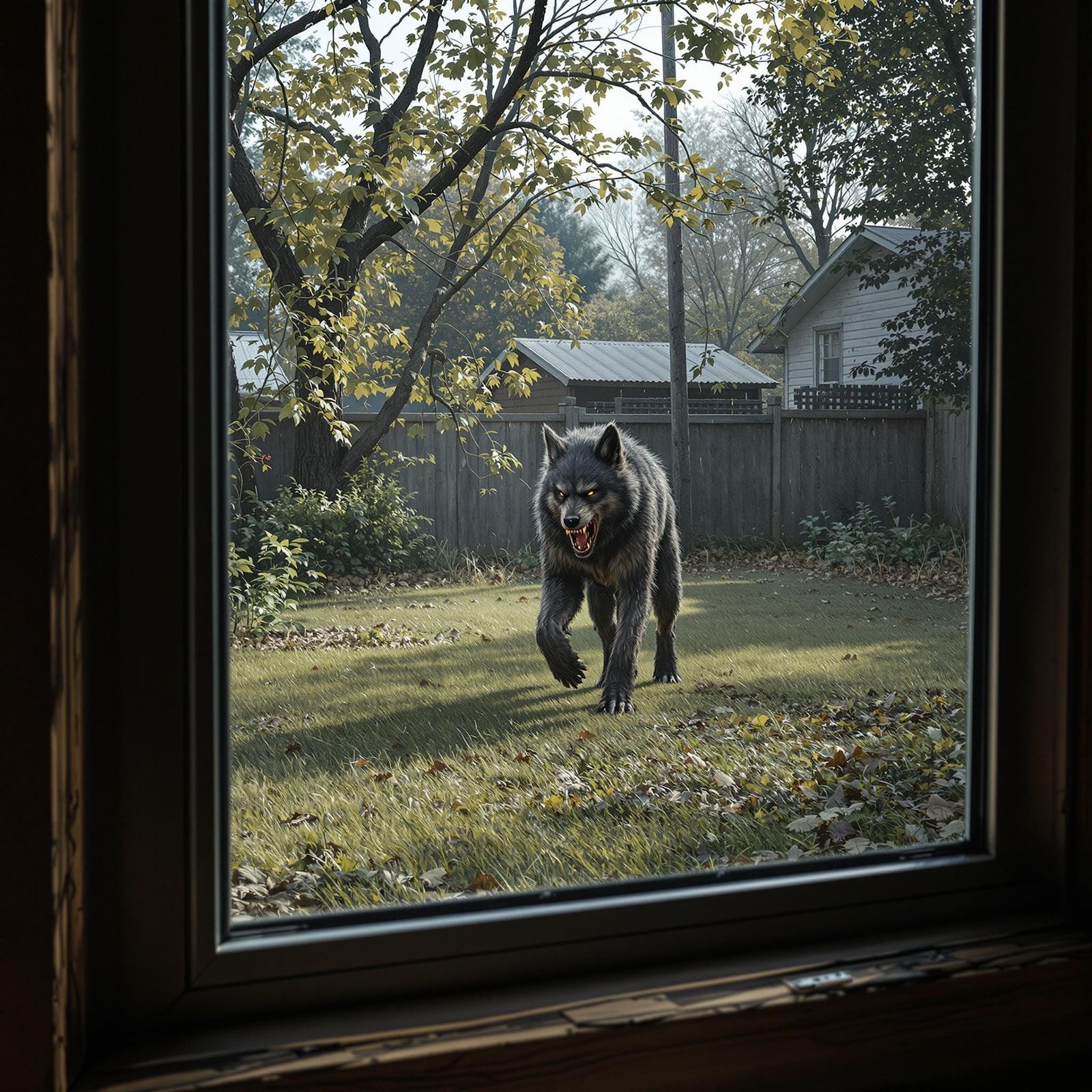 Werewolf Caught in the Backyard Under Moonlight