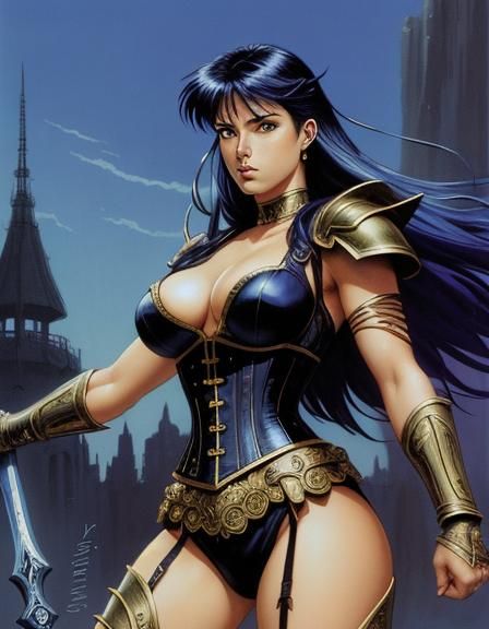 Xena, Warrior Princess. artist by Luis Royo Style art .comic book art, perfect, smooth. The art of painting in the style...