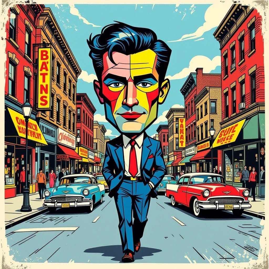 Man with Cubist Head on Vintage City Street