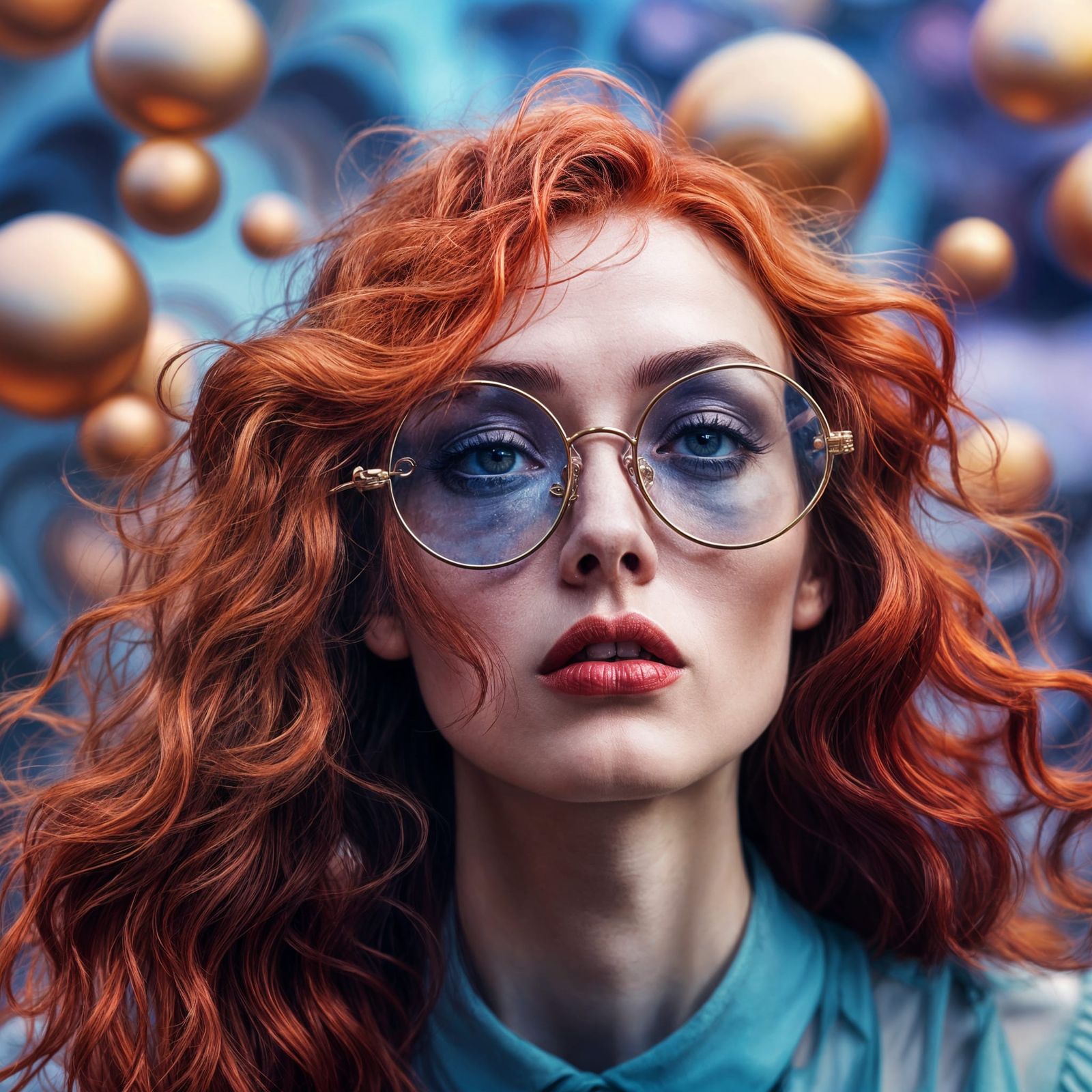 Elegant Redhead with Glasses in Avant-Garde Style