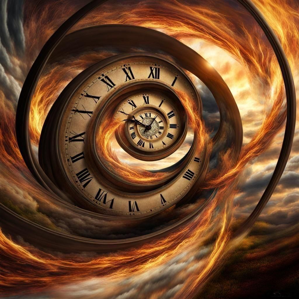 Surreal Time Portal of Swirling Clocks