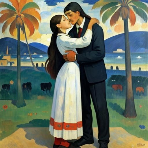 Loving Embrace in an Impressionistic Style