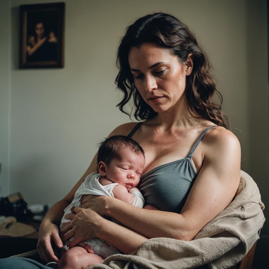 Cinematic Film Still: Young Mother Breastfeeding