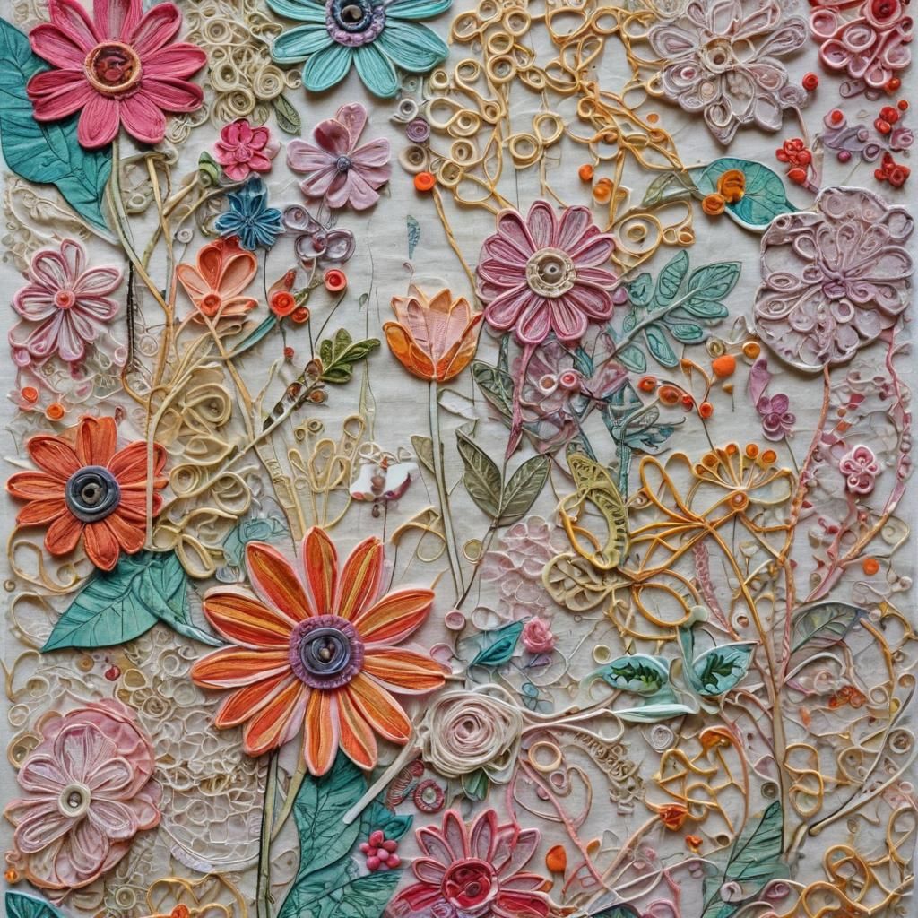 Colorful Fabric Flower Scrap Journal Page