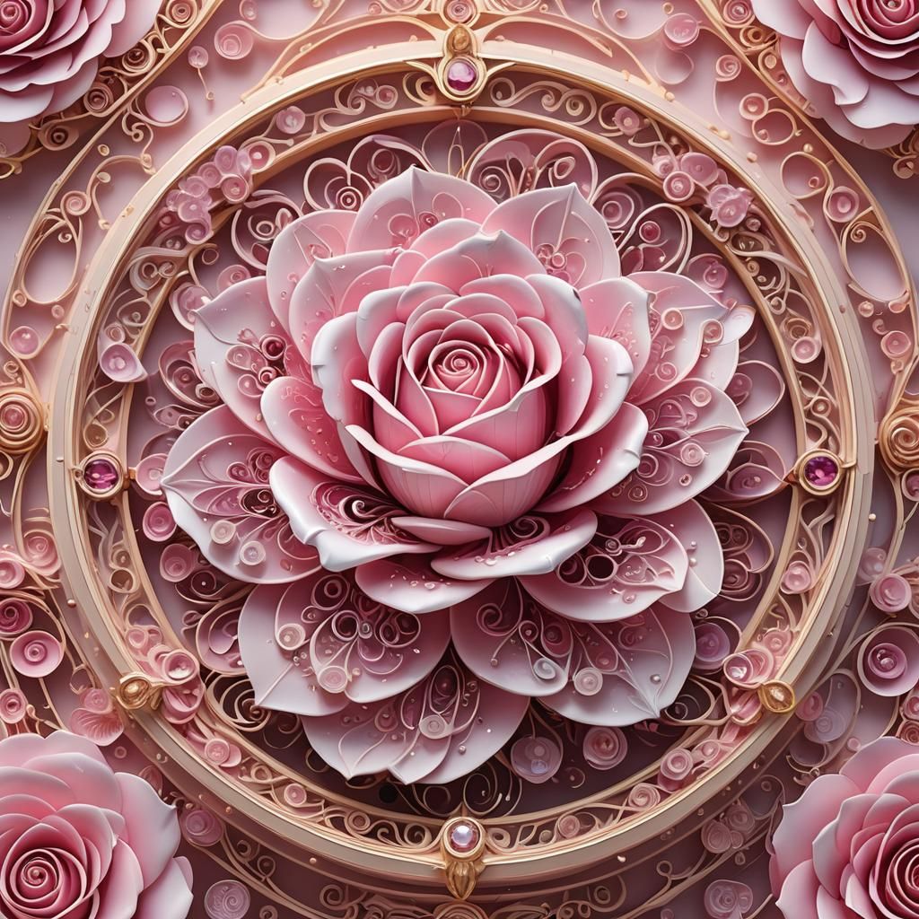 Quilled Pink Rose in Jeweled Music Box, Anime Style