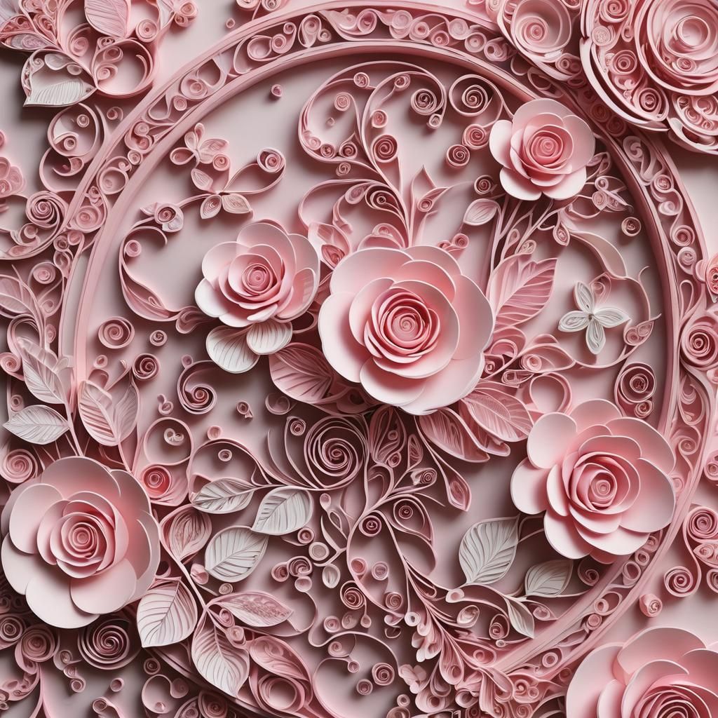 Pink Quilling Rose Petals and Jewels in Anime Style