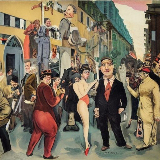 Chaotic Berlin Street Scene in Expressionist Style