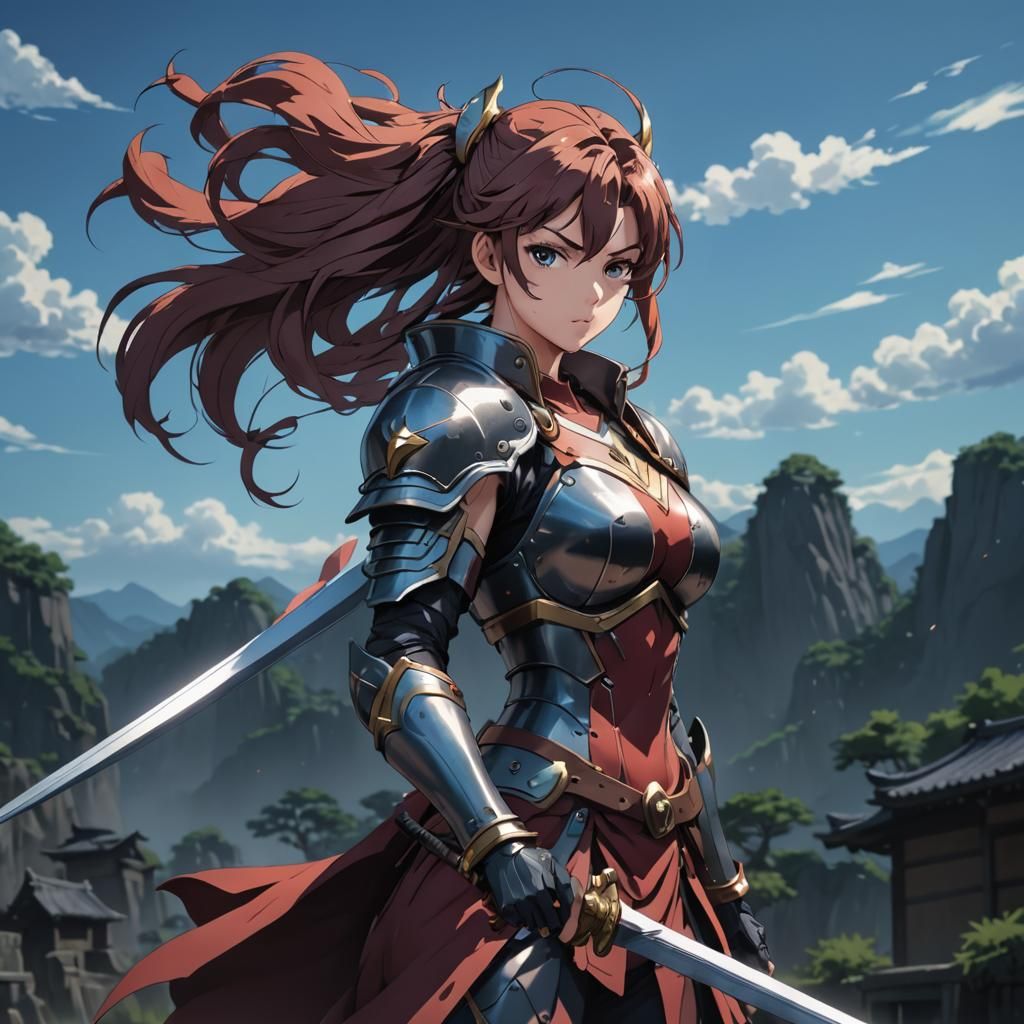 Anime Warrior Woman in Studio Trigger Style