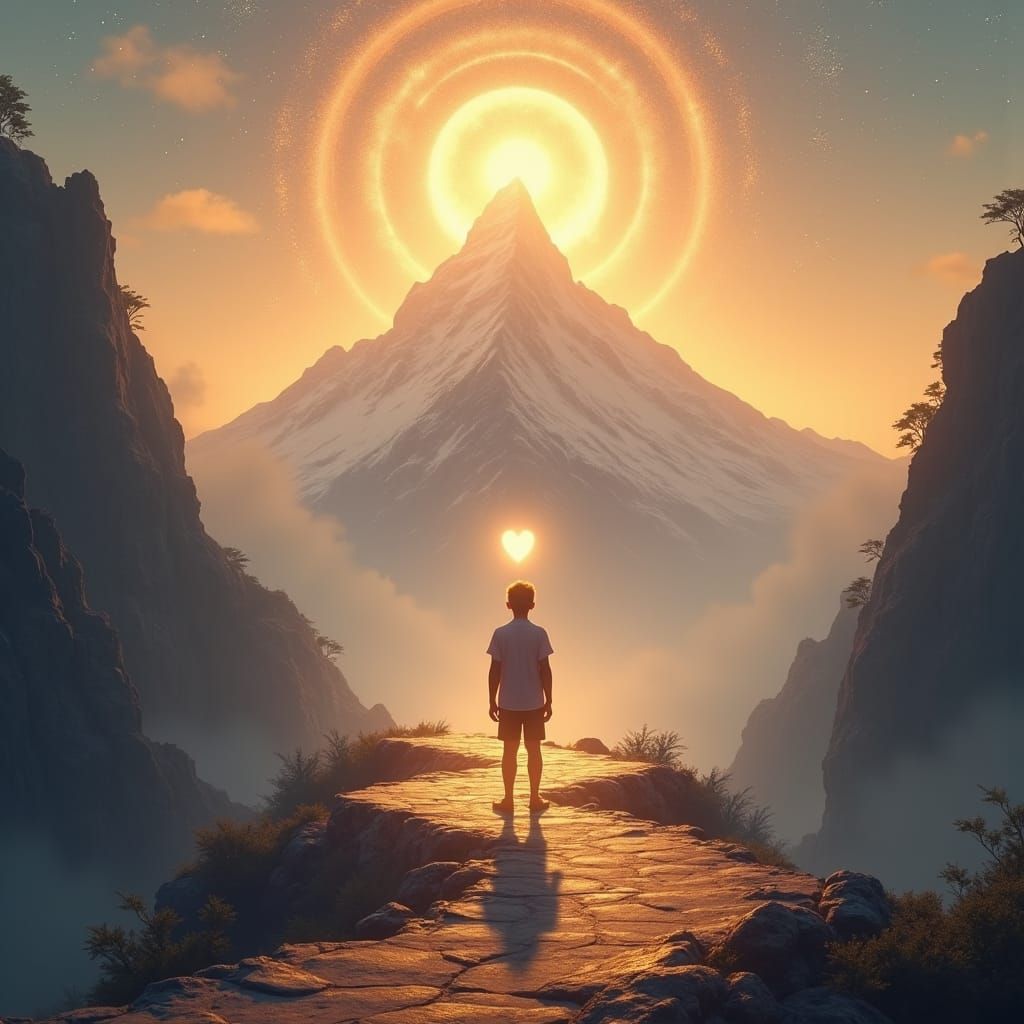 Adventurer on Mountain Path, in Matte Painting Style