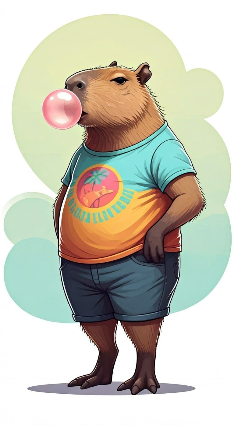 Whimsical Capybara Blows Bubble Gum
