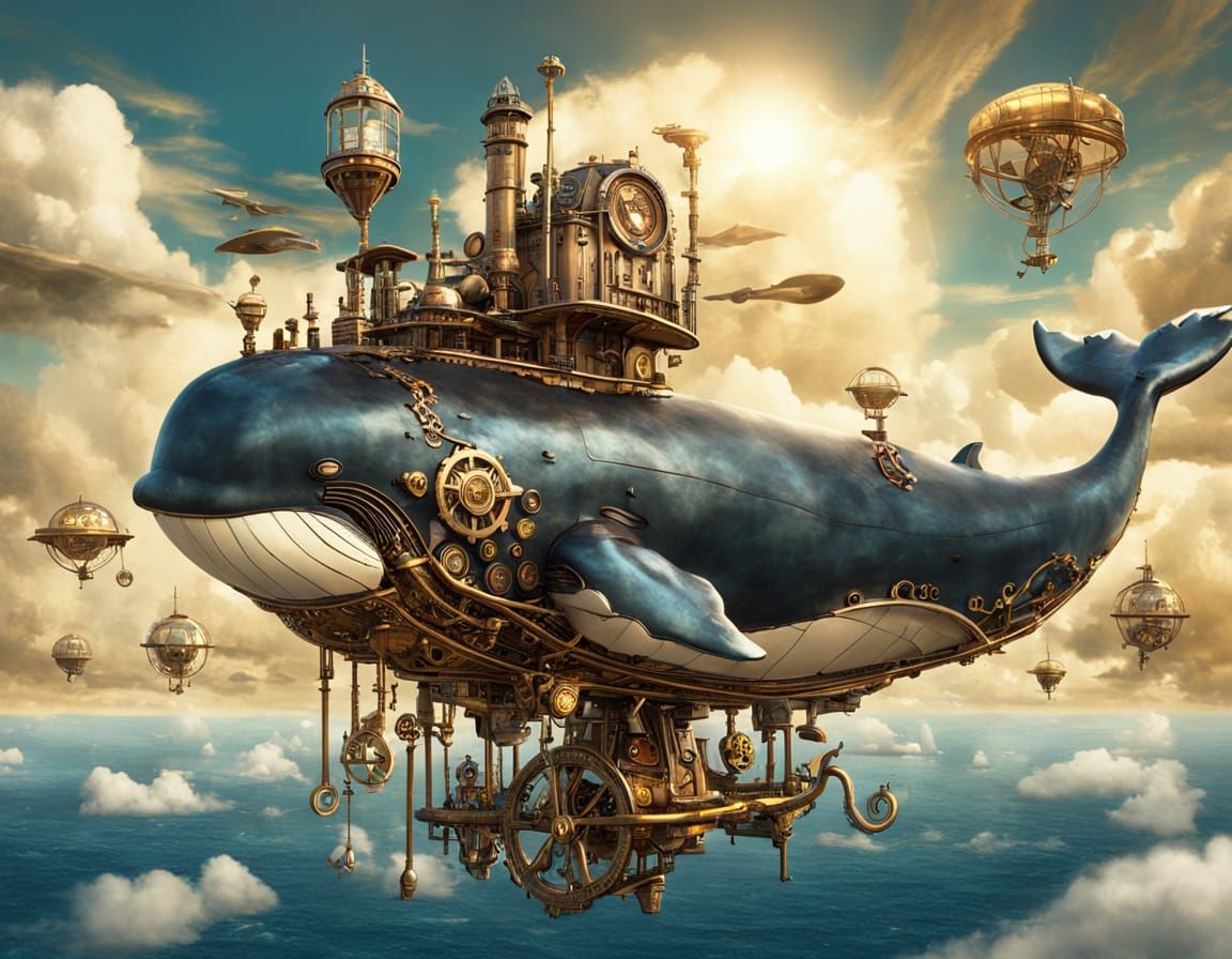 Steampunk Whale Chair Soaring Through Clouds