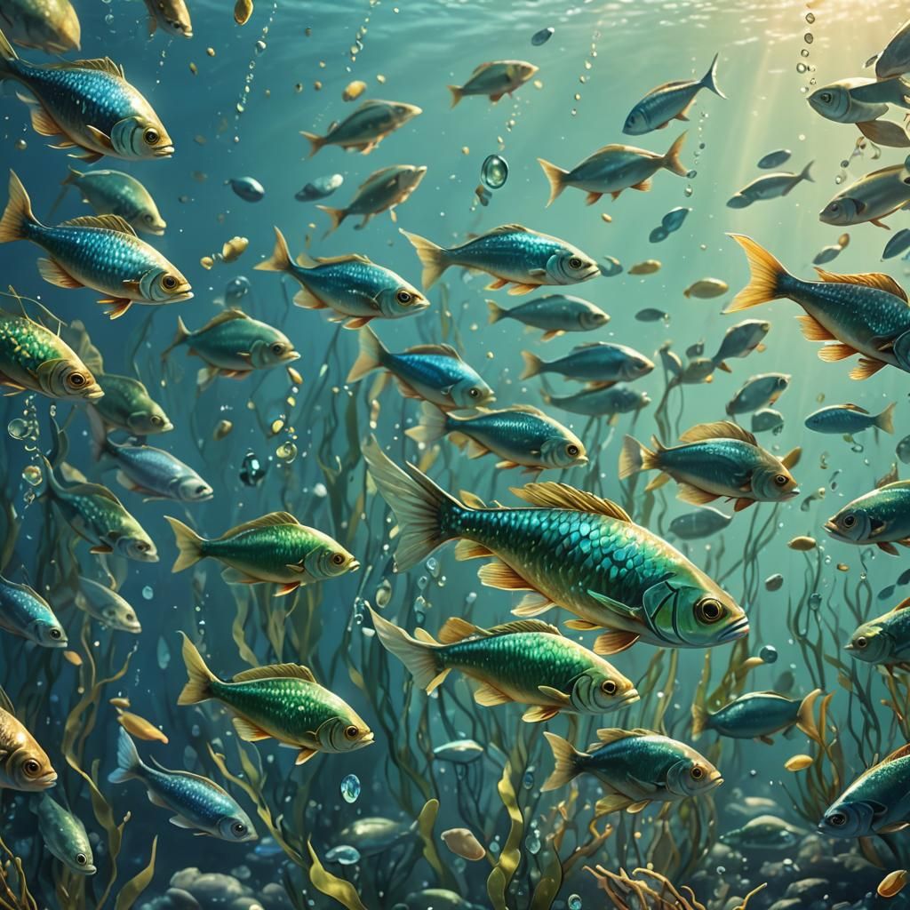 Iridescent School of Fish in Clear Ocean Water