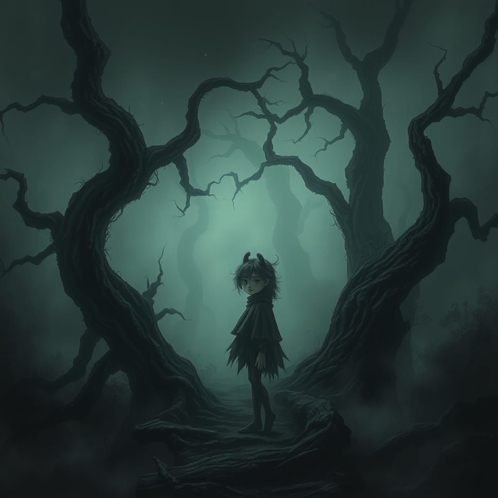 Mystical Frog Girl in Fog-Shrouded World