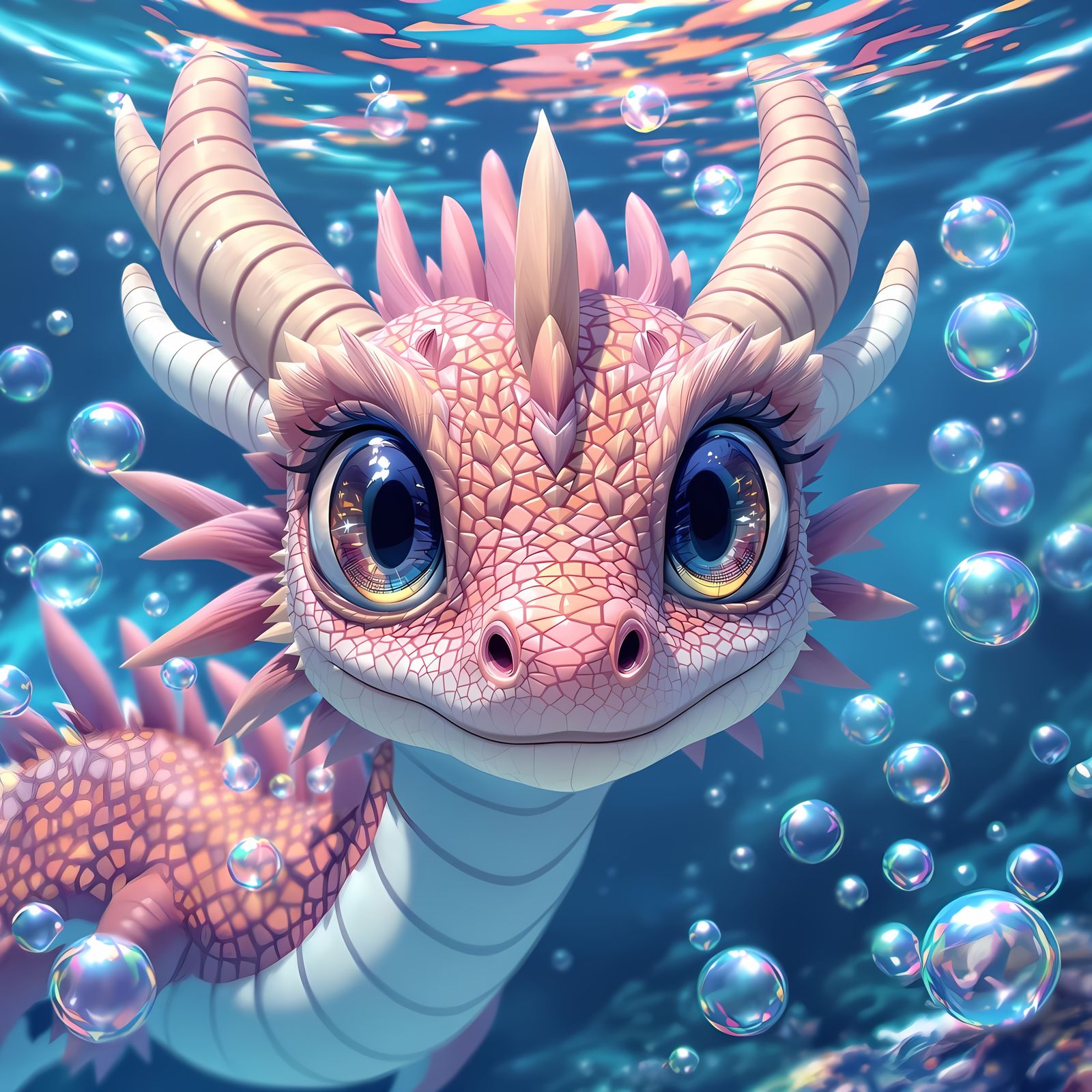 Adorable Anime Dragon in Iridescent Waters