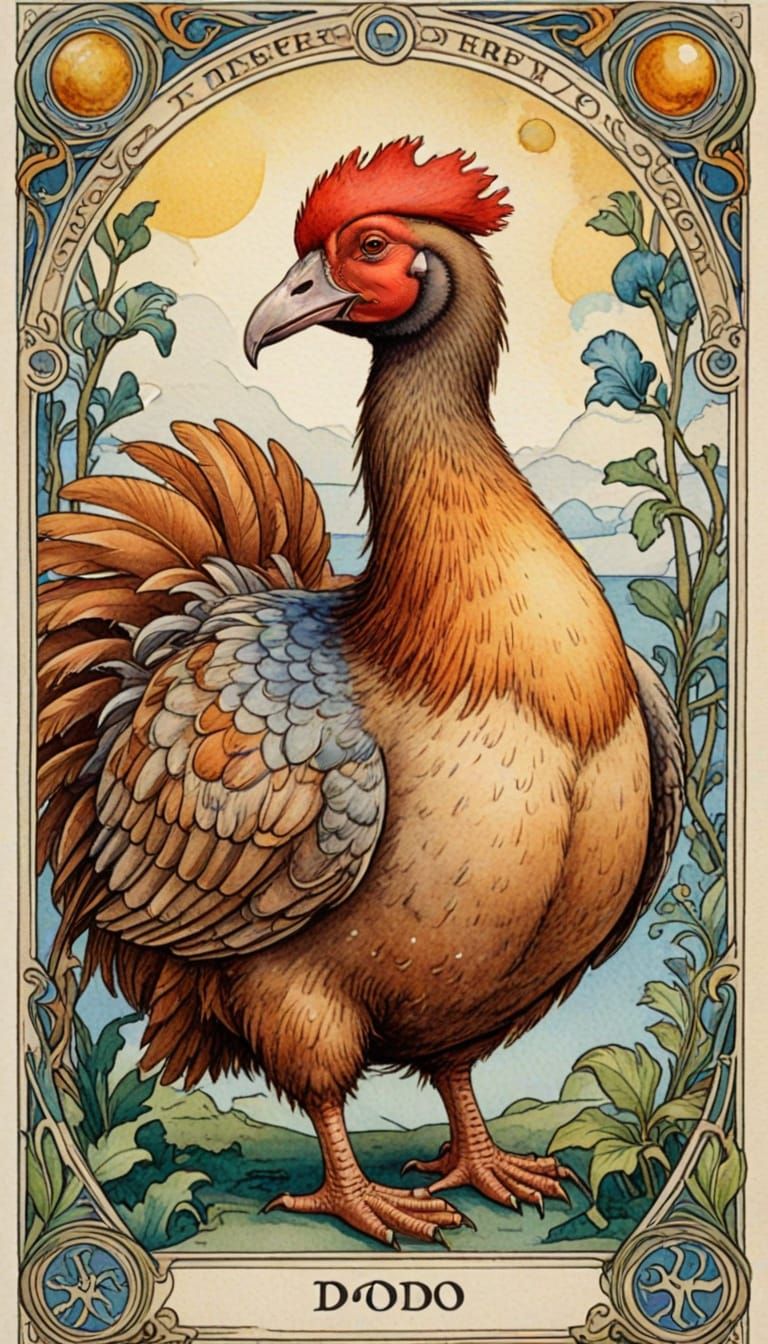 Art Nouveau Tarot Card Depicts the Dodo Bird