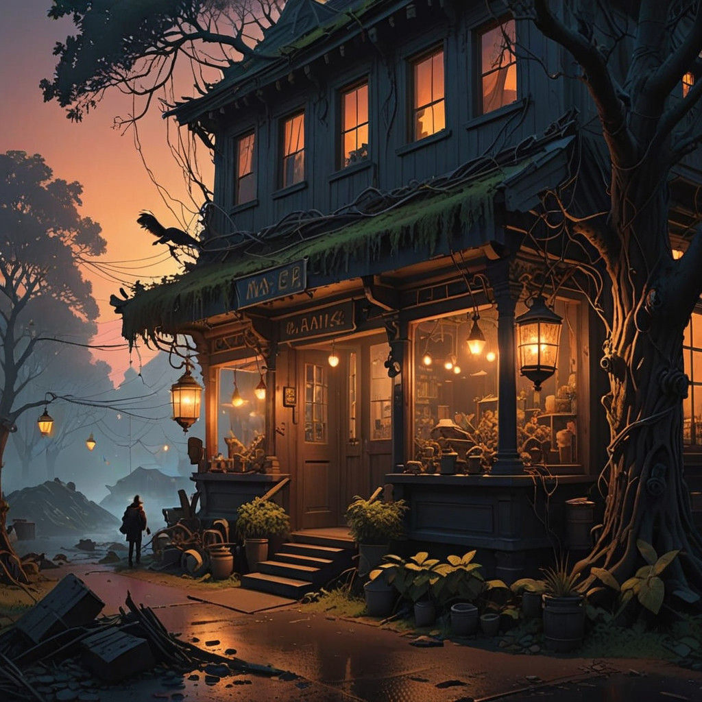 Epic Fantasy Forest Market with Majestic Birds in Flight