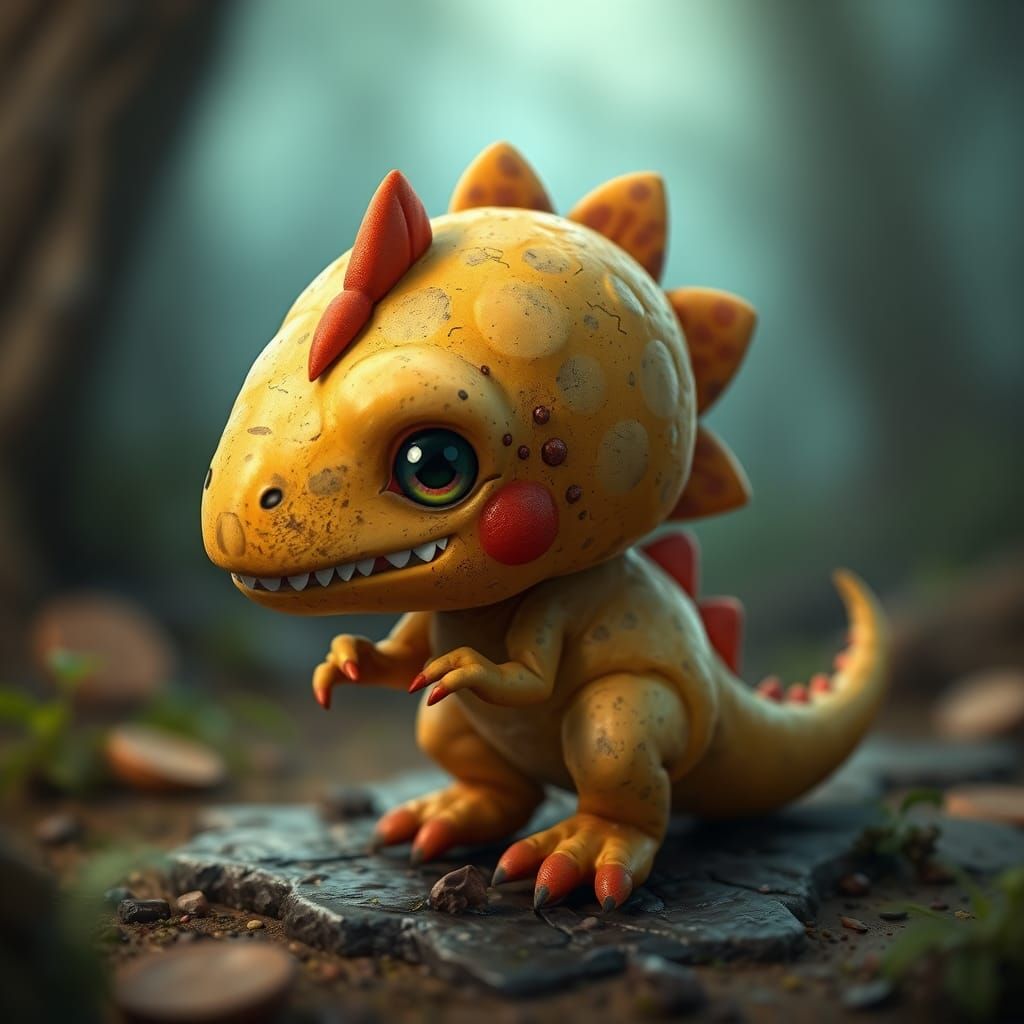 Chibi Potato Dinosaur Character in Detailed Digital Art