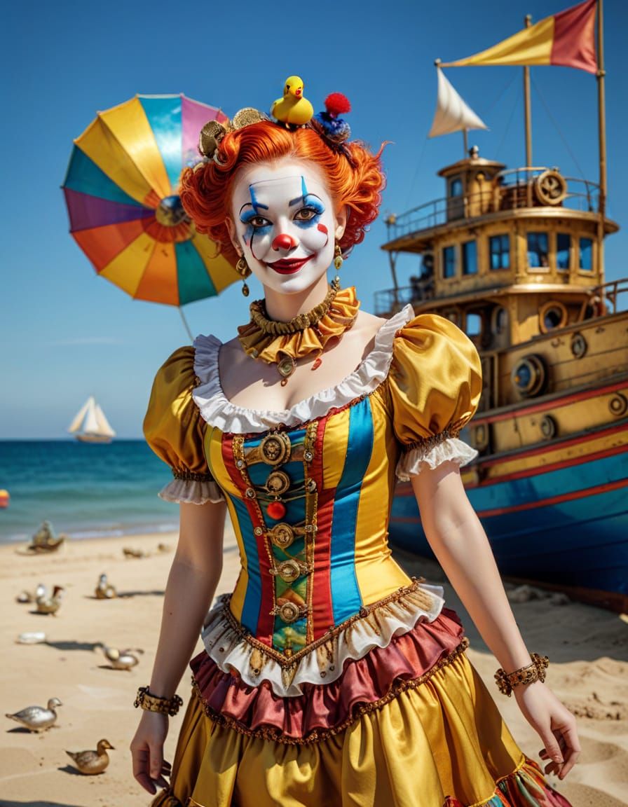 Steampunk Beach Vacation with Clown Augustus